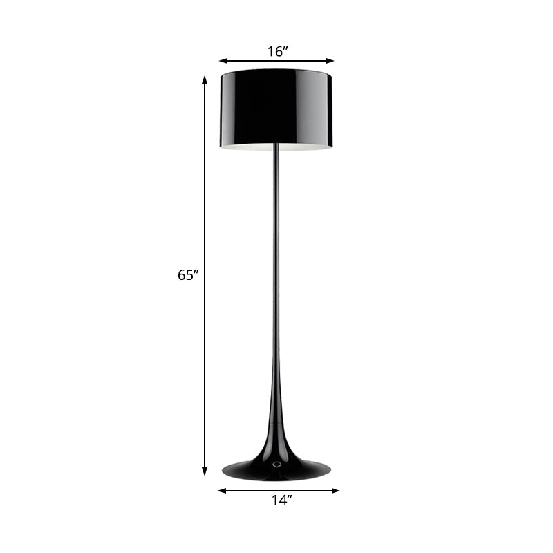 Modern Black/White Drum Shade Floor Lamp - 1-Light Aluminum Light 12/16 Width Ideal For Living Room