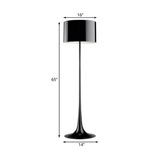 Modern Black/White Drum Shade Floor Lamp - 1-Light Aluminum Light 12/16 Width Ideal For Living Room