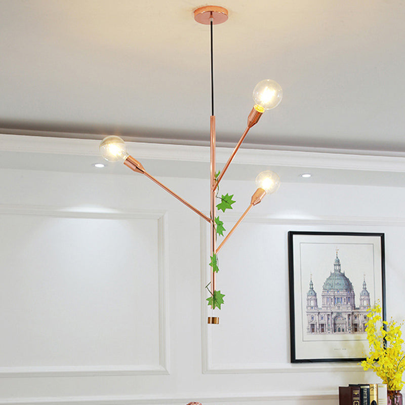 Modern Metal Pendant Lamp - Branch Design With 3/6 Lights In Gold/Rose Gold Cluster Perfect For