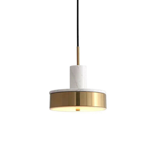 Contemporary Metal Drum Pendant Lamp with LED Light for Dining Room - Black/White/Dark Green