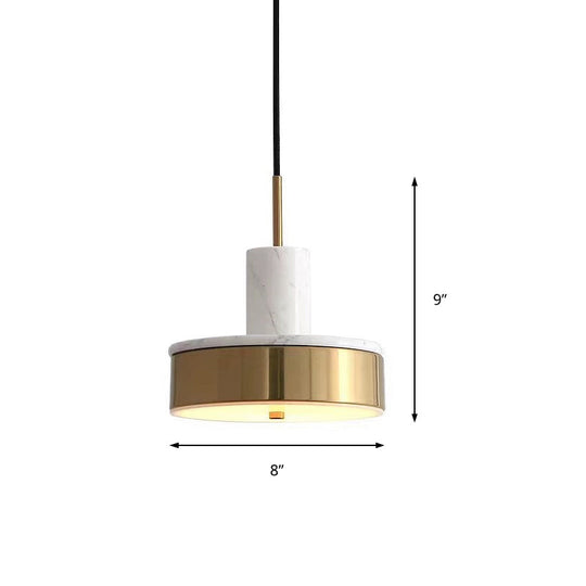 Contemporary Metal Drum Pendant Lamp with LED Light for Dining Room - Black/White/Dark Green