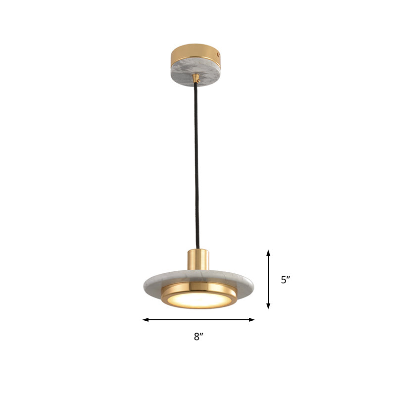 Modern Round Metal Pendant Lighting: 1-Light White/Black/Green Ceiling Lamp with Marble Ring