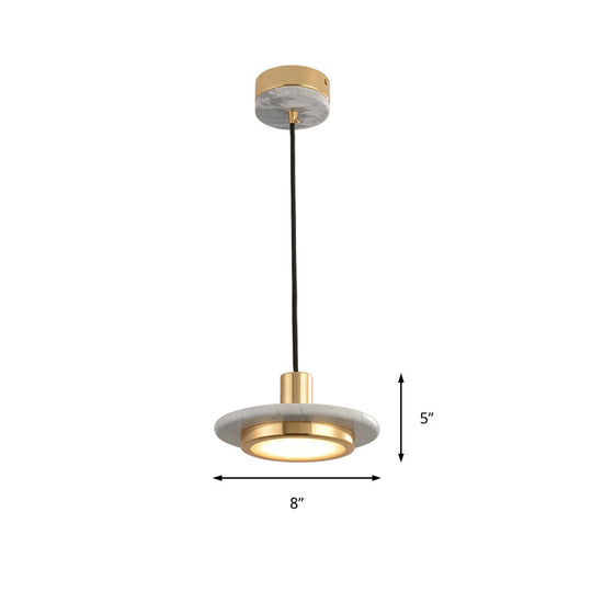 Modern Round Metal Pendant Lighting: 1-Light White/Black/Green Ceiling Lamp with Marble Ring