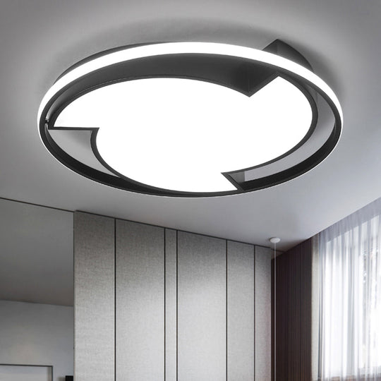 Modern Black Flush Mount Ceiling Light - Windmill Design with Acrylic LED - Warm/White Light