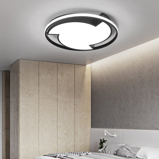 Modern Black Flush Mount Ceiling Light - Windmill Design with Acrylic LED - Warm/White Light
