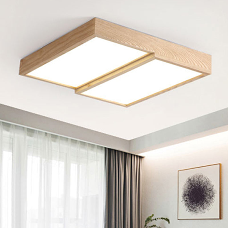 Modern Rectangular Wooden Flush Mount Ceiling Lamp - 2-Light Warm/White Option - Wide Sizes Available