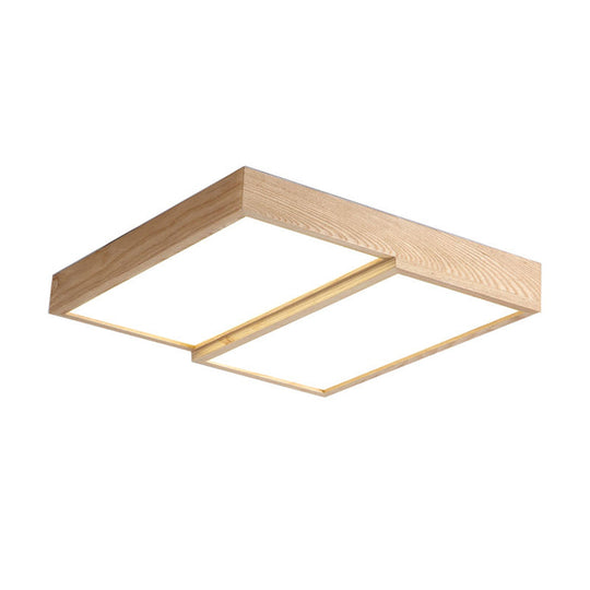 Modern Rectangular Wooden Flush Mount Ceiling Lamp - 2-Light Warm/White Option - Wide Sizes Available