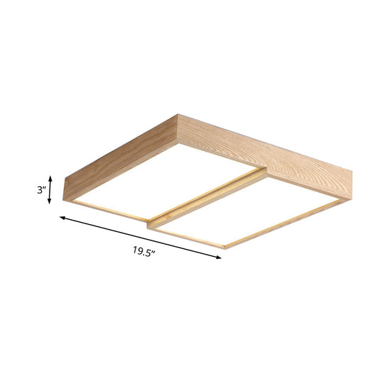 Modern Rectangular Wooden Flush Mount Ceiling Lamp - 2-Light Warm/White Option - Wide Sizes Available