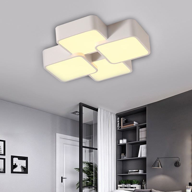 Modern Acrylic Flush Ceiling Light with Square Design - 4/6 Lights - White Finish in Warm/White Light