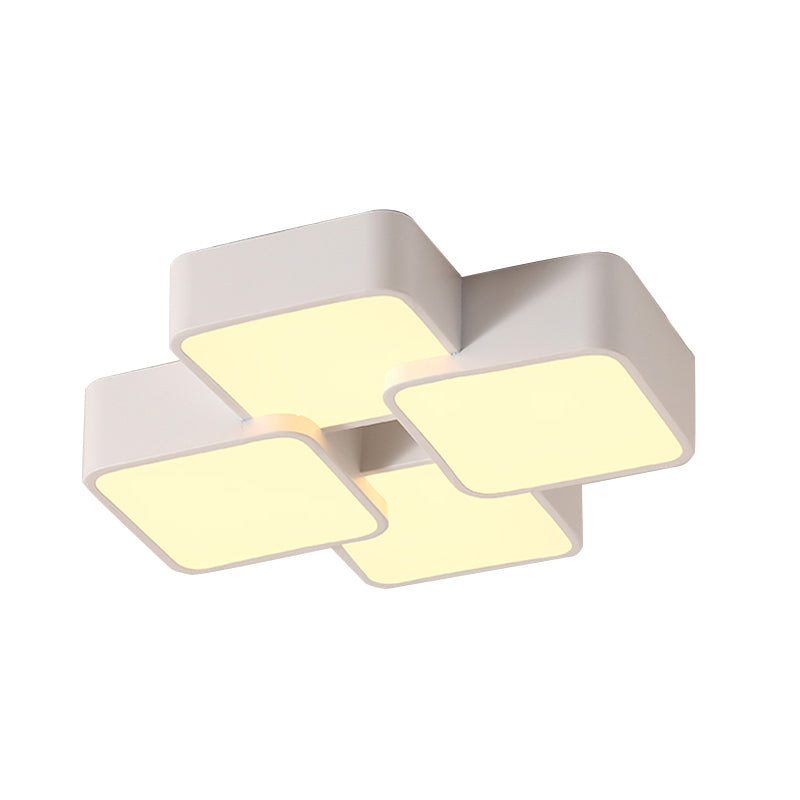 Modern Acrylic Flush Ceiling Light with Square Design - 4/6 Lights - White Finish in Warm/White Light