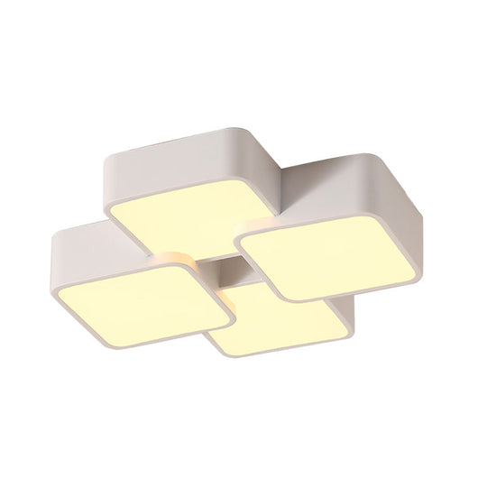 Modern Acrylic Flush Ceiling Light with Square Design - 4/6 Lights - White Finish in Warm/White Light