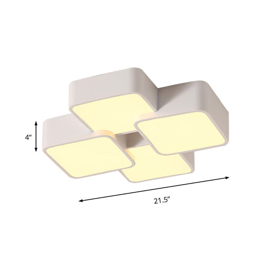 Modern Acrylic Flush Ceiling Light with Square Design - 4/6 Lights - White Finish in Warm/White Light