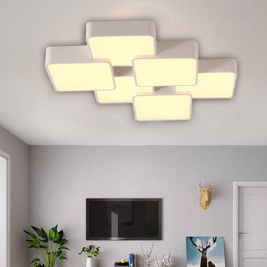 Modern Acrylic Flush Ceiling Light with Square Design - 4/6 Lights - White Finish in Warm/White Light