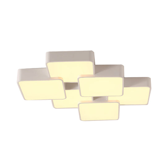 Modern Acrylic Flush Ceiling Light with Square Design - 4/6 Lights - White Finish in Warm/White Light