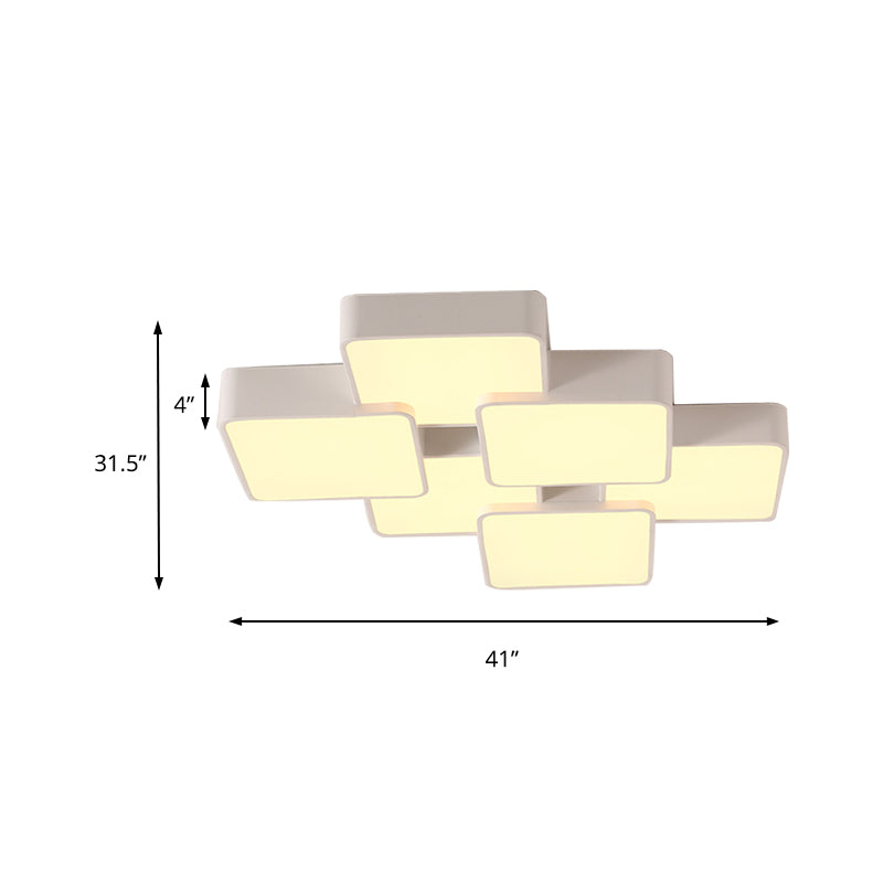 Modern Acrylic Flush Ceiling Light with Square Design - 4/6 Lights - White Finish in Warm/White Light