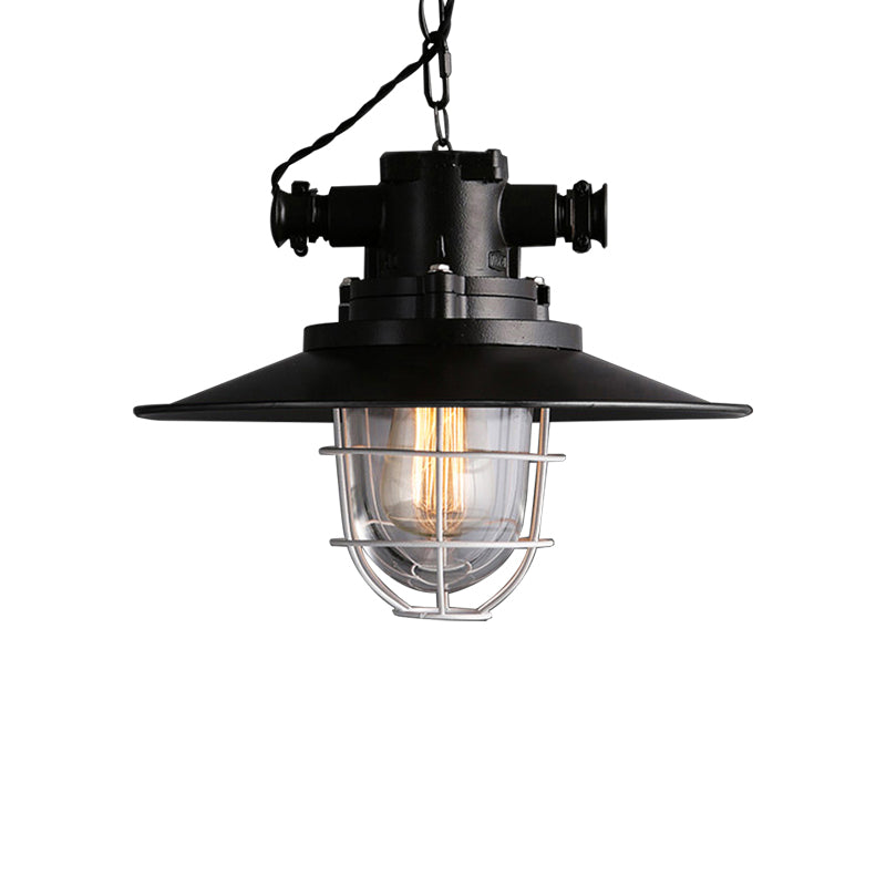 Nautical Metal Wire Cage Pendant Lamp With Saucer Shade And Bulb