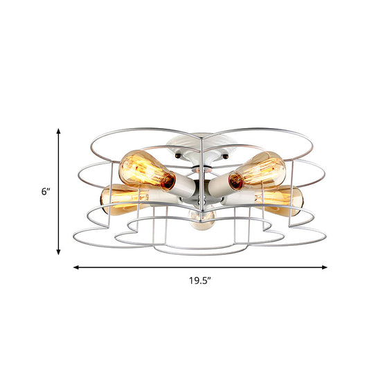 Modern Wire Caged Bloom-Shaped Ceiling Light - 5-Light Semi-Flush Mount In White For Bedroom