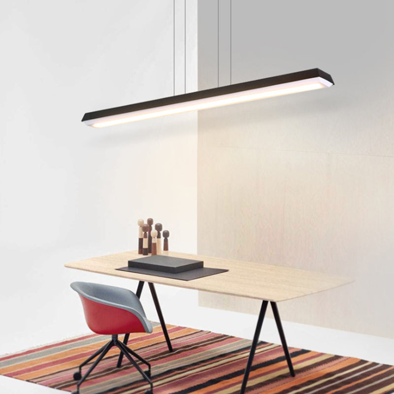 Sleek Modern Black LED Office Pendant Lighting - Stylish Slim Rectangular Linear Metal Shade - Ideal for Office Décor