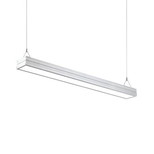 Suspension contemporaine en métal strié en blanc/argent/noir avec suspension LED et éclairage naturel