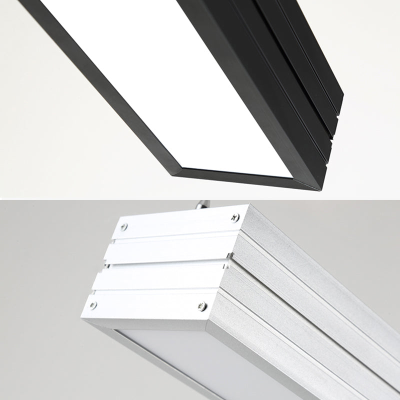 Suspension contemporaine en métal strié en blanc/argent/noir avec suspension LED et éclairage naturel