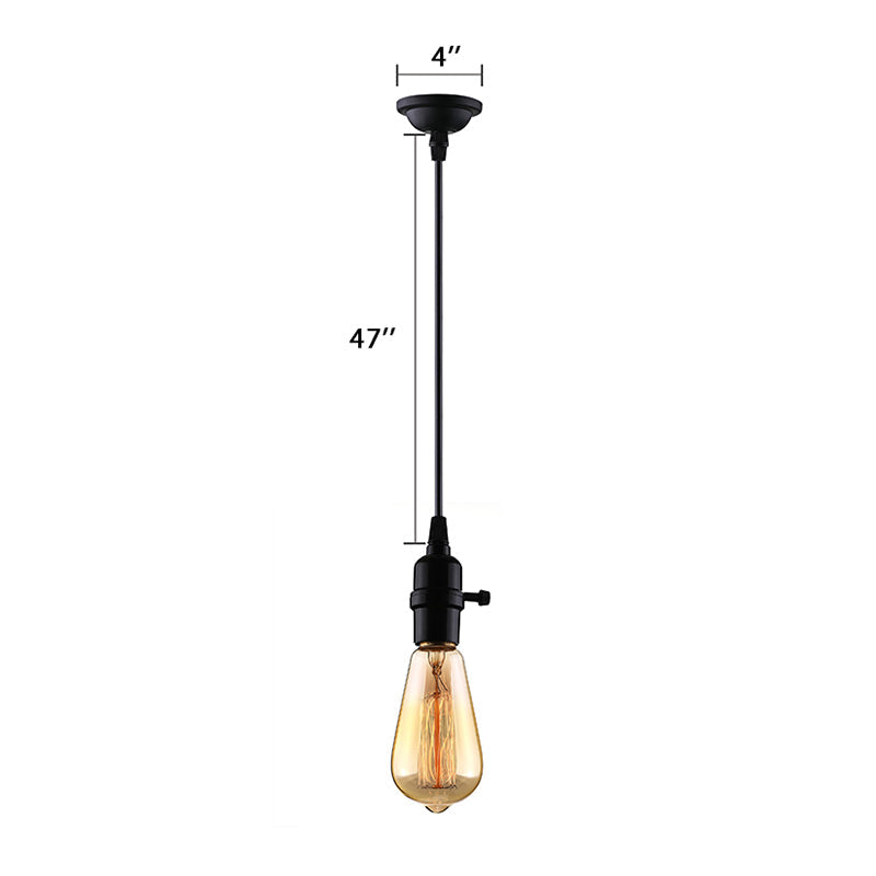 Lampe suspendue industrielle en métal avec cordon réglable - Plafonnier à ampoule exposée noire pour restaurants (1 tête)