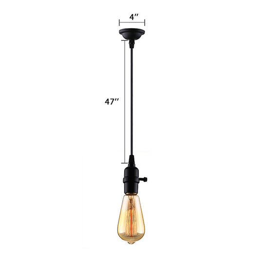Lampe suspendue industrielle en métal avec cordon réglable - Plafonnier à ampoule exposée noire pour restaurants (1 tête)
