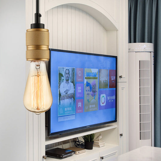 Open Bulb Retro Industrial Pendant Light - Gold, Adjustable Cord