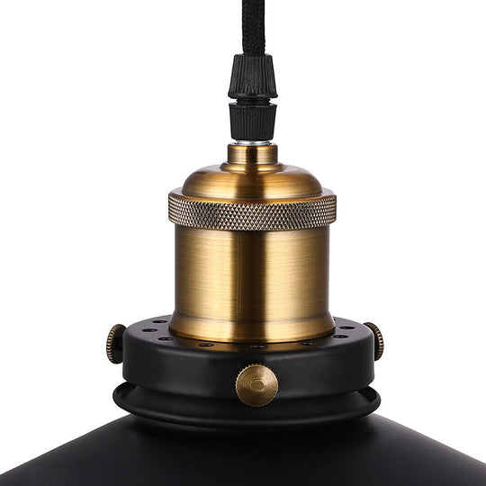 Vintage Style Black Conic Ceiling Light Fixture with Metallic Finish - 1 Bulb Living Room Pendant Light with Pulley