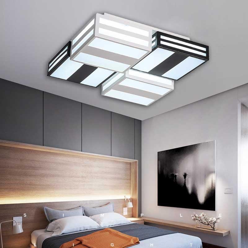 Modern LED Ceiling Lamp with Stripe Pattern in Warm/White Acrylic - Perfect for Bedroom, Black/White Ceiling Mount