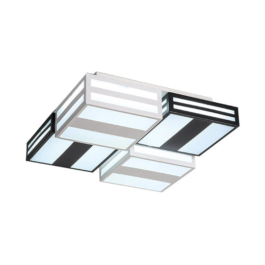 Modern LED Ceiling Lamp with Stripe Pattern in Warm/White Acrylic - Perfect for Bedroom, Black/White Ceiling Mount