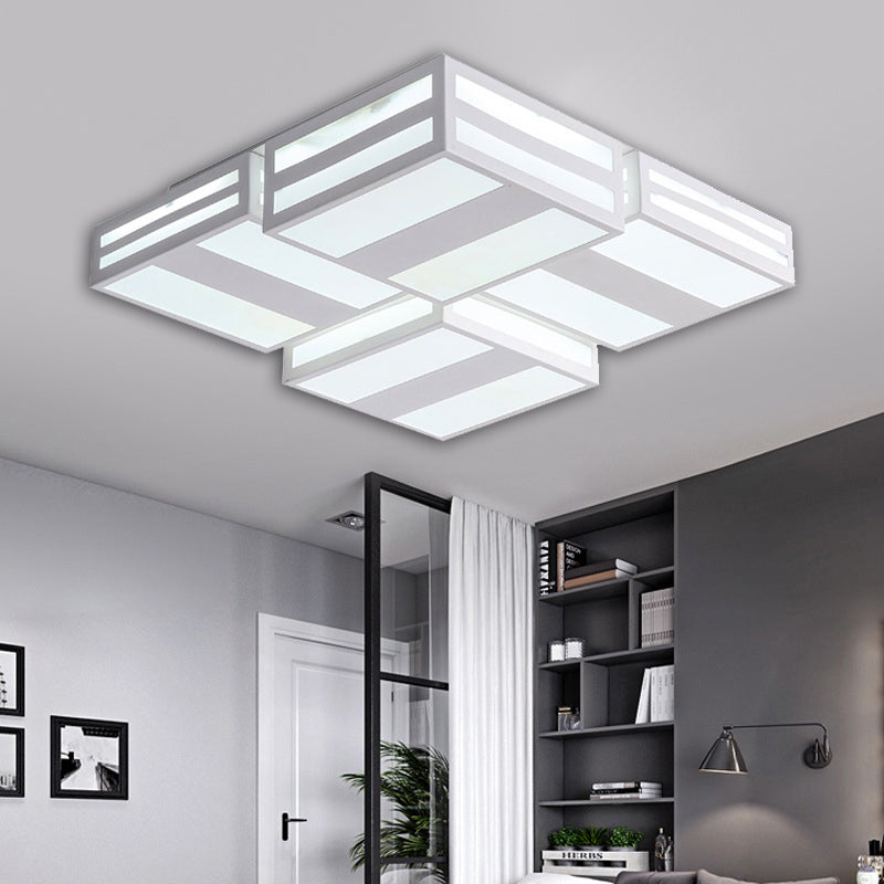 Modern Led Ceiling Lamp With Stripe Pattern In Warm/White Acrylic - Perfect For Bedroom Black/White