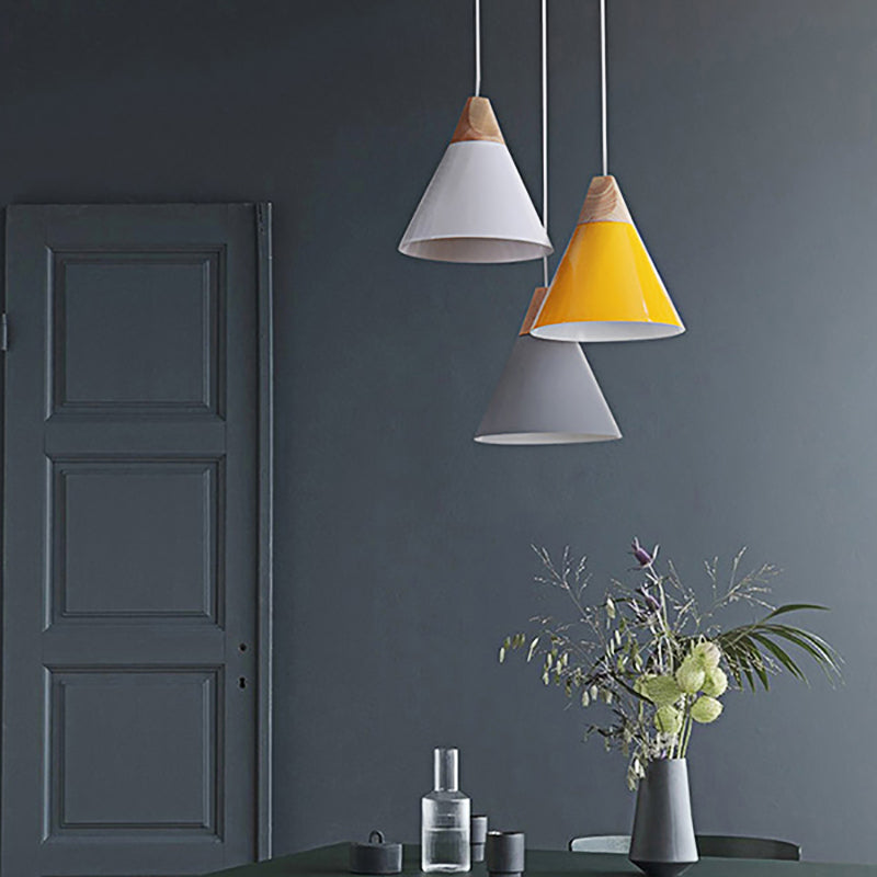 Conical Shade Metal Pendant Light - Contemporary Kitchen Hanging Fixture (5.5"/8.5"/10" W, Grey/Silver/Yellow)