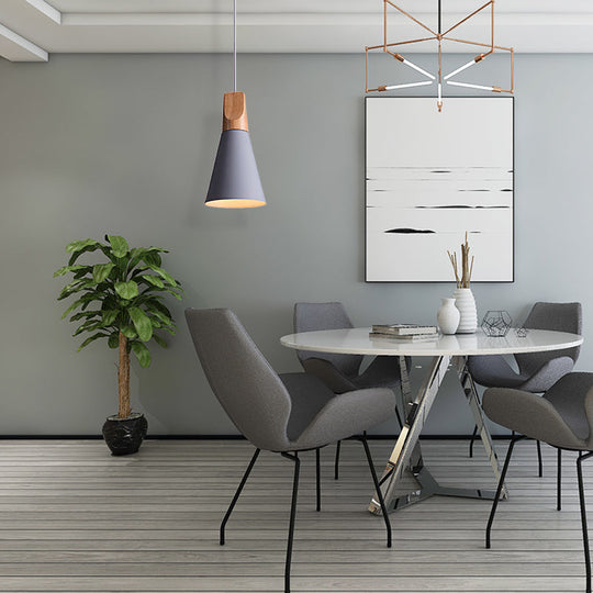 Conical Shade Metal Pendant Light - Contemporary Kitchen Hanging Fixture (5.5"/8.5"/10" W, Grey/Silver/Yellow)
