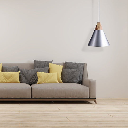 Conical Shade Metal Pendant Light - Contemporary Kitchen Hanging Fixture (5.5"/8.5"/10" W, Grey/Silver/Yellow)