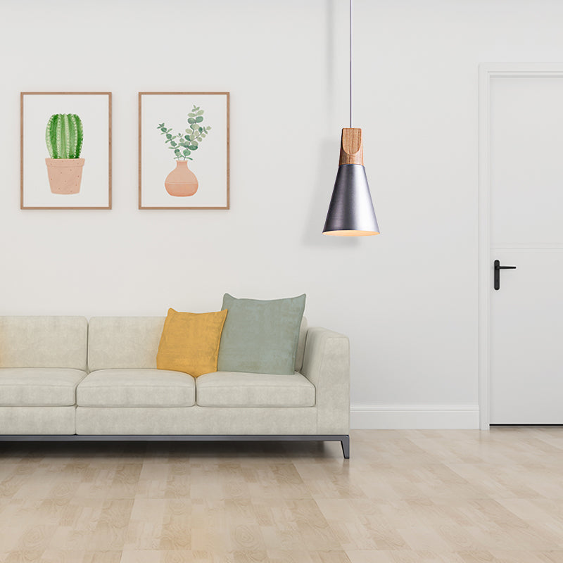 Conical Shade Metal Pendant Light - Contemporary Kitchen Hanging Fixture (5.5"/8.5"/10" W, Grey/Silver/Yellow)