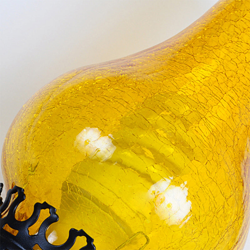 Yellow Cracked Glass Lodge Pendant Light With Rope Frame - Hotel Quality