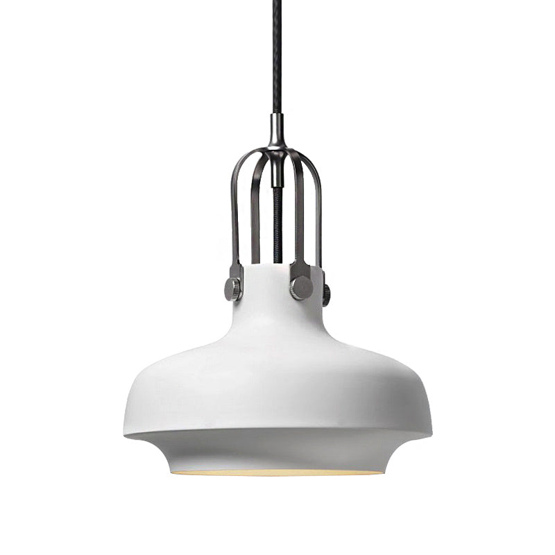 Industrial Metallic Pendant Light with Adjustable Cord - Black/White Bowl Shade, 1-Light, for Living Room