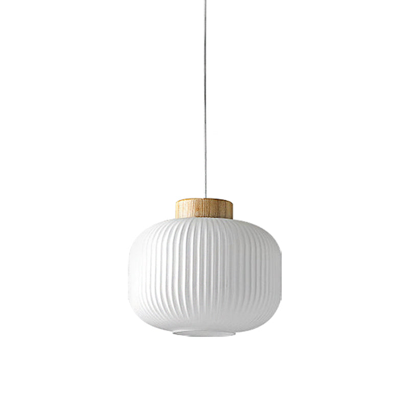 Modern Milk Glass Ribbed Cylinder Pendant Light - 5.5"/8"/12" - 1 Light White Ceiling Fixture for Restaurants