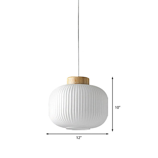 Modern Milk Glass Ribbed Cylinder Pendant Light - 5.5"/8"/12" - 1 Light White Ceiling Fixture for Restaurants