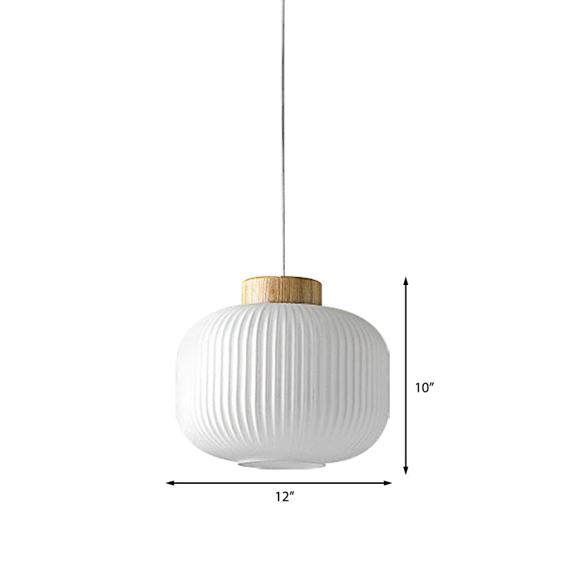 Modern 1-Light Milk Glass Ribbed Cylinder Pendant Light For Restaurants - 5.5 8 12 Diameter White