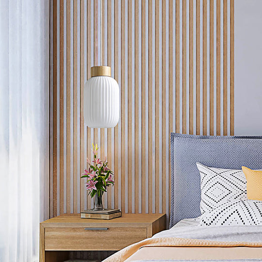 Modern Milk Glass Ribbed Cylinder Pendant Light - 5.5"/8"/12" - 1 Light White Ceiling Fixture for Restaurants