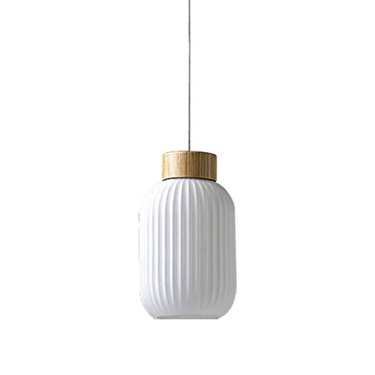 Modern Milk Glass Ribbed Cylinder Pendant Light - 5.5"/8"/12" - 1 Light White Ceiling Fixture for Restaurants