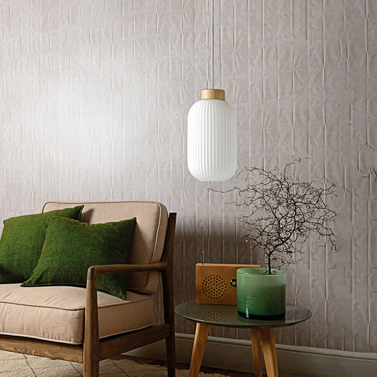 Modern Milk Glass Ribbed Cylinder Pendant Light - 5.5"/8"/12" - 1 Light White Ceiling Fixture for Restaurants