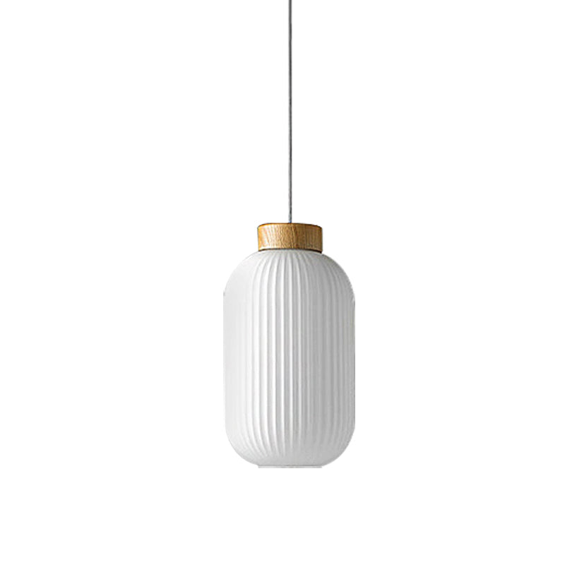 Modern Milk Glass Ribbed Cylinder Pendant Light - 5.5"/8"/12" - 1 Light White Ceiling Fixture for Restaurants