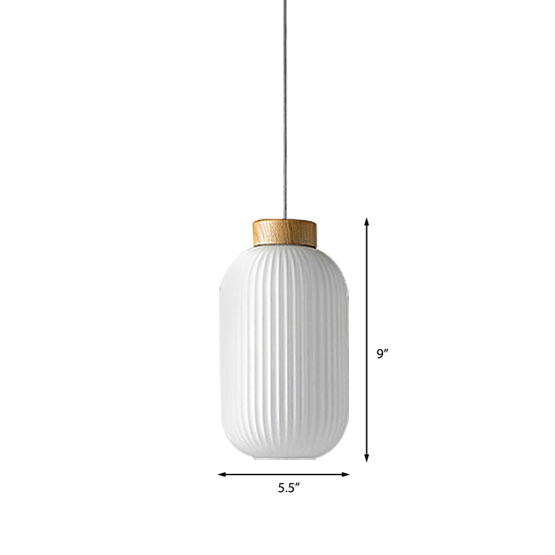 Modern Milk Glass Ribbed Cylinder Pendant Light - 5.5"/8"/12" - 1 Light White Ceiling Fixture for Restaurants