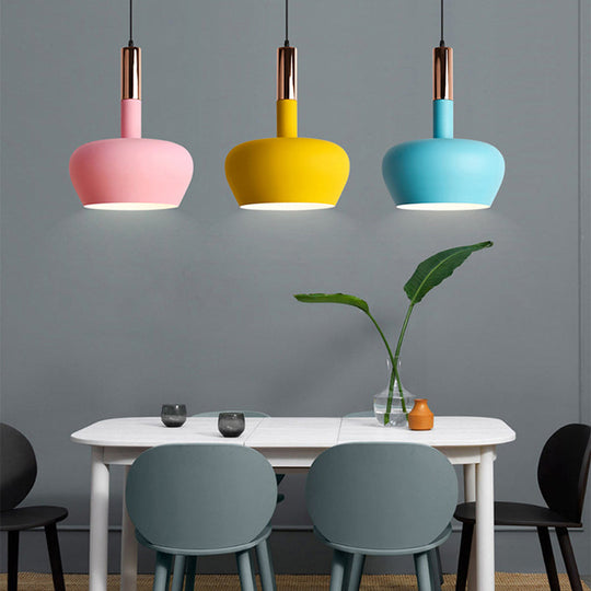 Modern Hanging Wine Glass Pendant Light - 1 Light Blue/Pink/Yellow Suspension