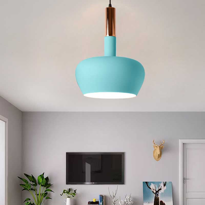 Modern Hanging Wine Glass Pendant Light - 1 Light Blue/Pink/Yellow Suspension