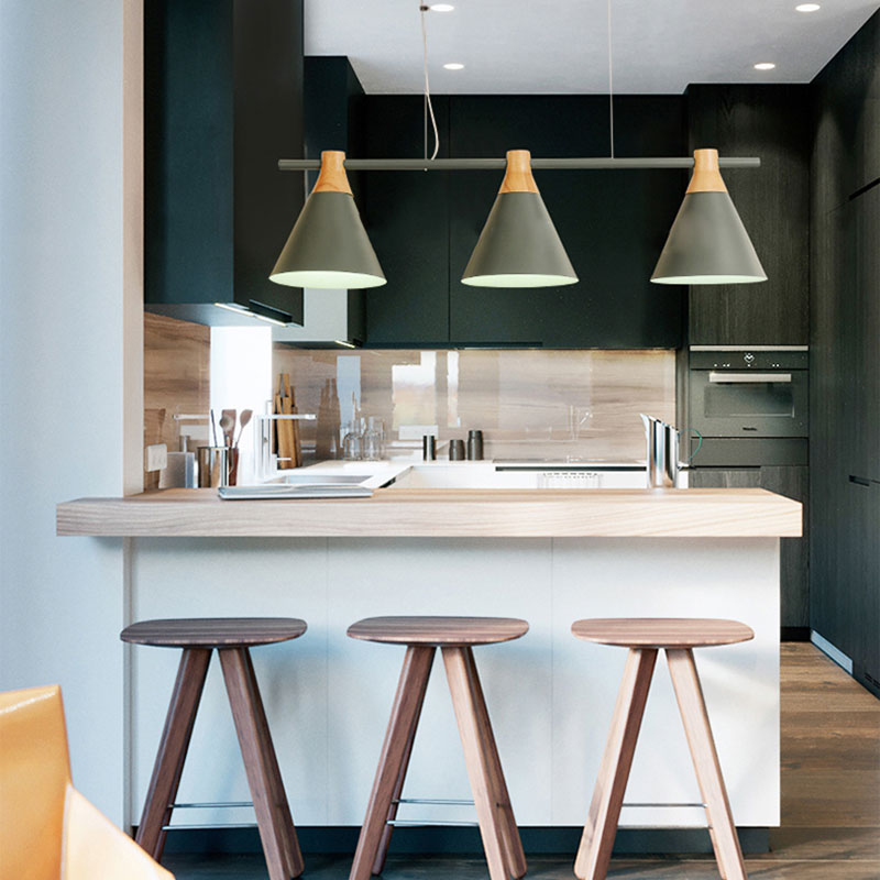 Nordic Metal Hanging Chandelier - Triple Light Cone Shade In Green/Grey/Yellow Perfect For Kitchen