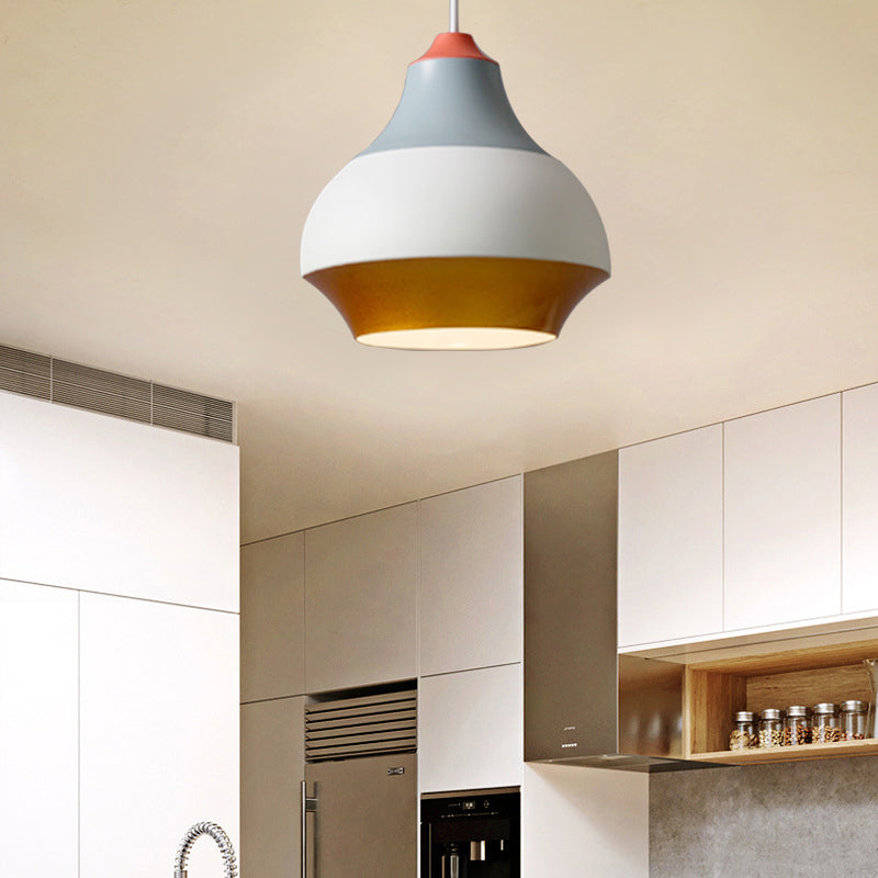 Modern Metal Pendant Light For Bedroom - Urn Hanging Design In Grey/White/Green