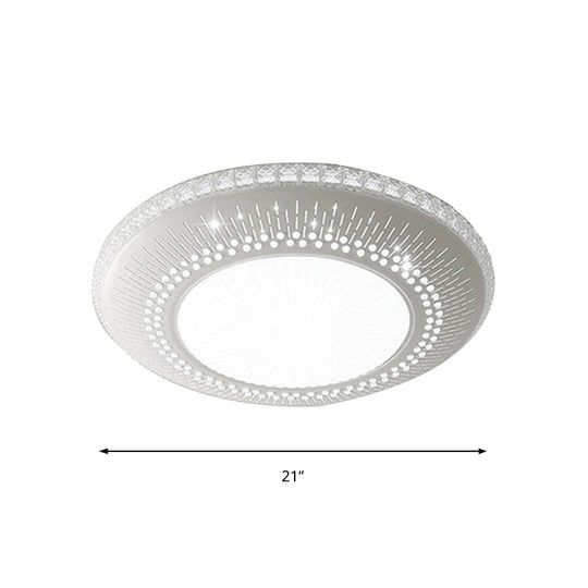 Contemporary Crystal Accent LED Ceiling Lamp - 21"/25" Round Shade - Flush Mount Fixture - White Light